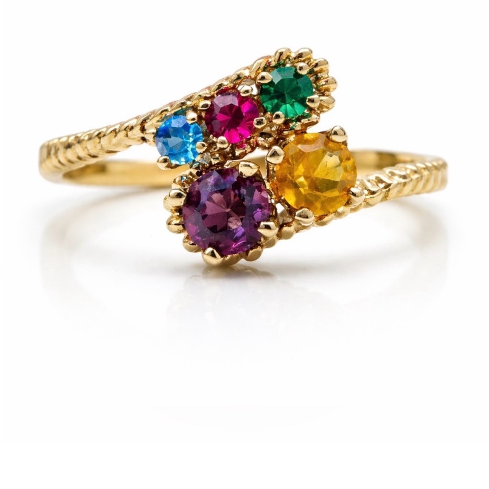 Vintage Gold Plated Multi-Color Birthstone Ring | Unique Statement | Size 7